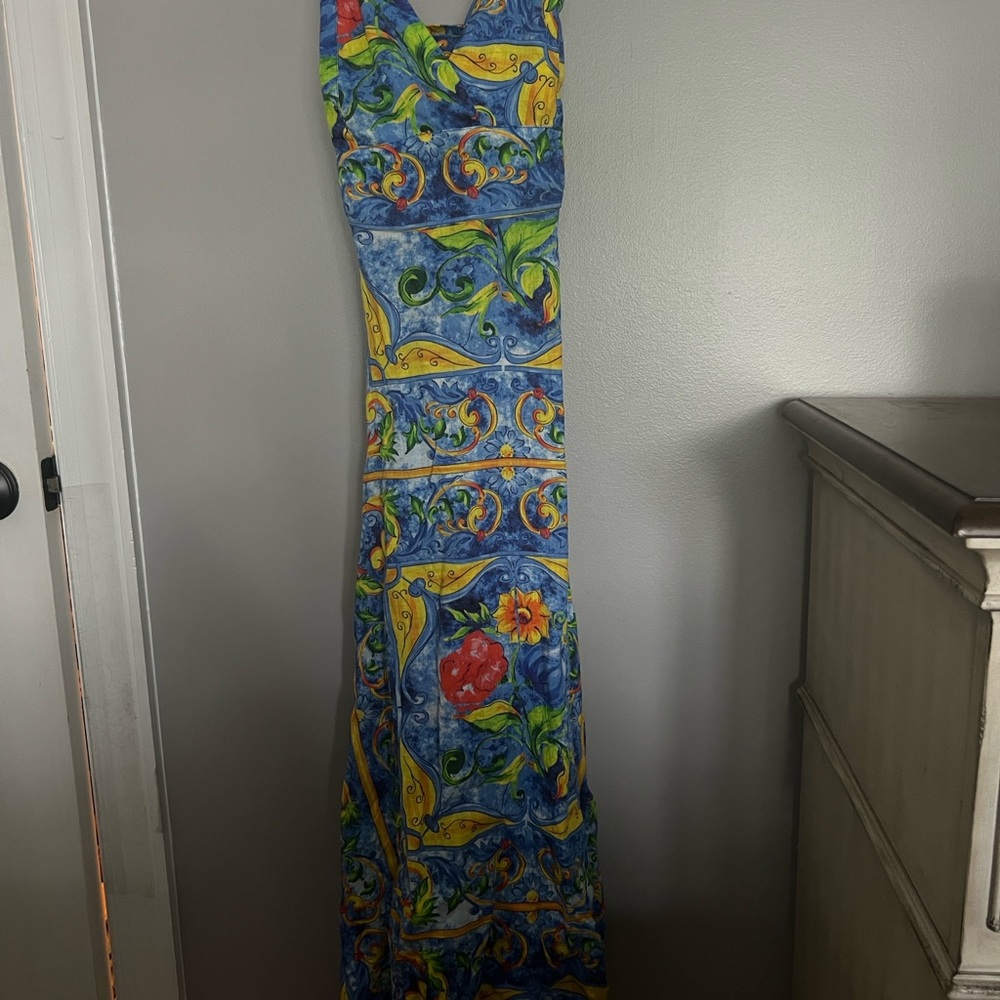 Source Unknown Blue and Yellow Maxi Dress